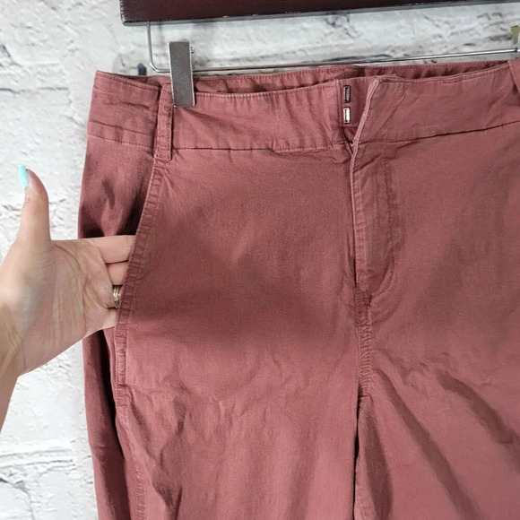 A New Day Womens 10 Stretch Cropped Wide Leg Flat Front Pant Chino Mauve Preppy - Picture 2 of 6